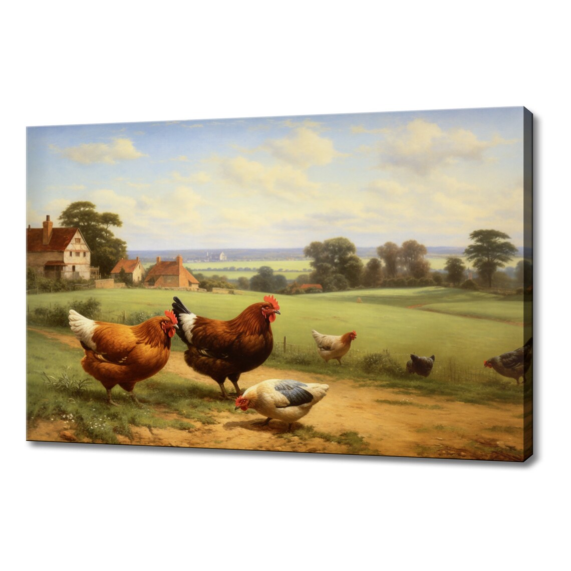Country Chickens Rooster Dirt Road Farm Cottages Painting Poster