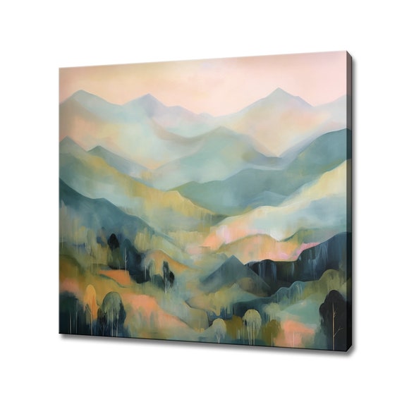 Pastel Coloured Abstract Mountains Landscape Painting Style Print Large Wall Art Print Neutral Nature Picture Wall Hanging