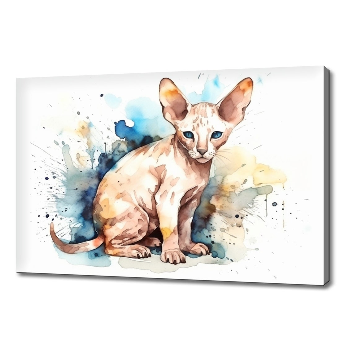 Sphynx Cat Kitten Watercolor Portrait Splash Art Cat Wall Print