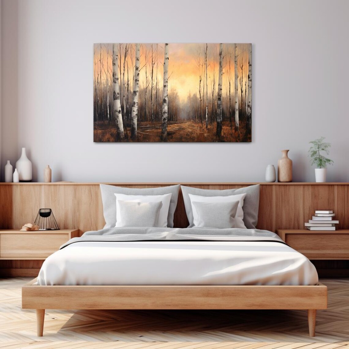 Birch Forest At Golden Sunset Tranquil Woodland Nature Wall Art - Image 3