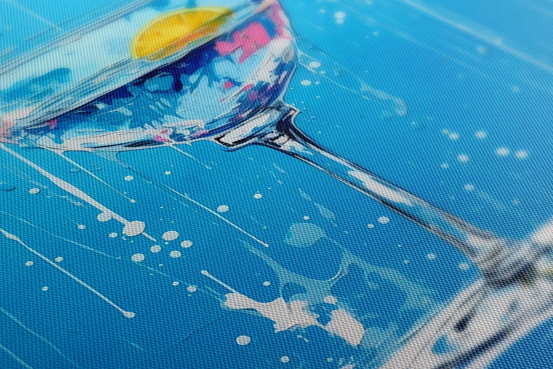 Clear Citrus Cocktail Martini Glass Blue White Splash Art Poster - Image 4