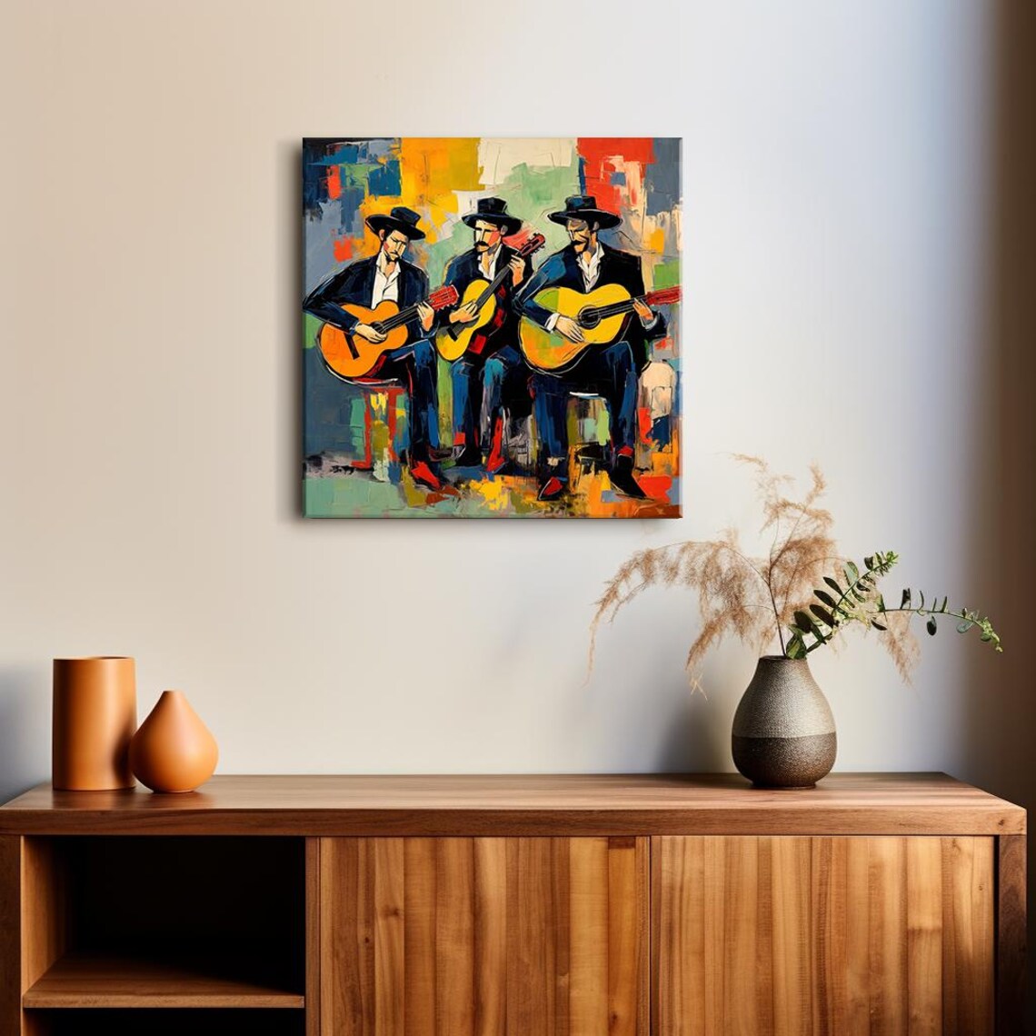 Three Guitar Players Flamenco Musicians Colorful Painting Music Poster - Image 2