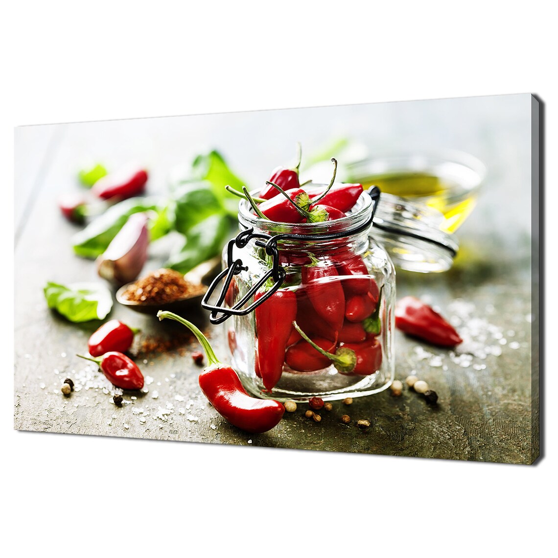 Red Chili Peppers In Glass Jar Kitchen Spices Still Life Wall Poster