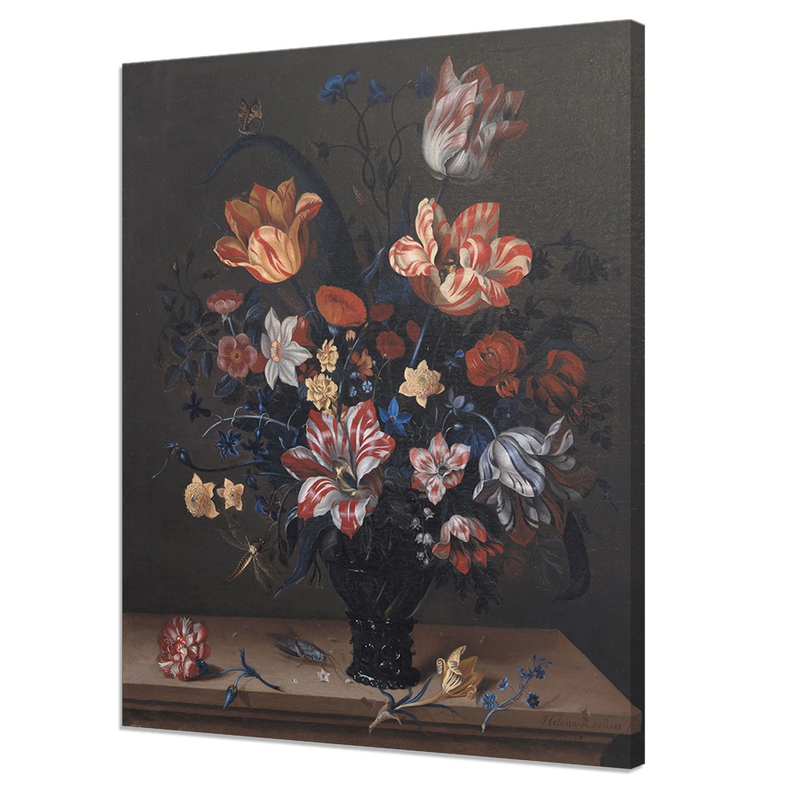 Tulips Flowers In A Rummer 1663 Still Life With Flowers Antique Victorian Floral Fine Art Vintage Oil Painting Print Moody Art