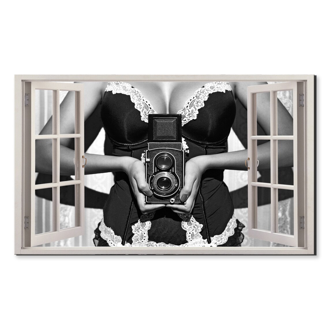 Vintage Camera Black White Pin Up Style Retro Photography Wall Poster
