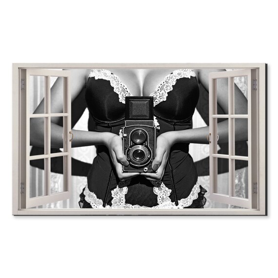 Vintage Camera Black White Pin Up Style Retro Photography Wall Poster