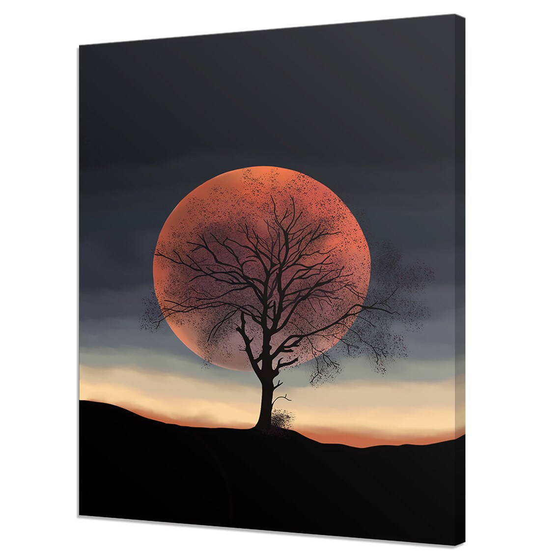 Red Moon Behind the Tree, Modern Wall Art Print