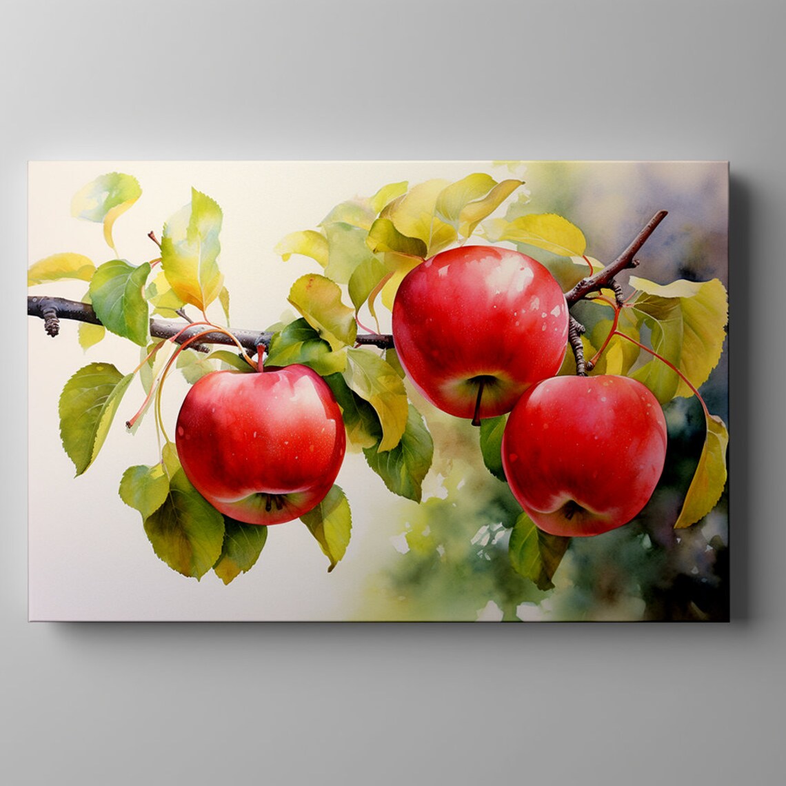 Red Apples Fruits Tree Brunch Watercolour Print Colourful Kitchen Wall Art Fruit Print Modern Kitchen Restaurant Wall Decor