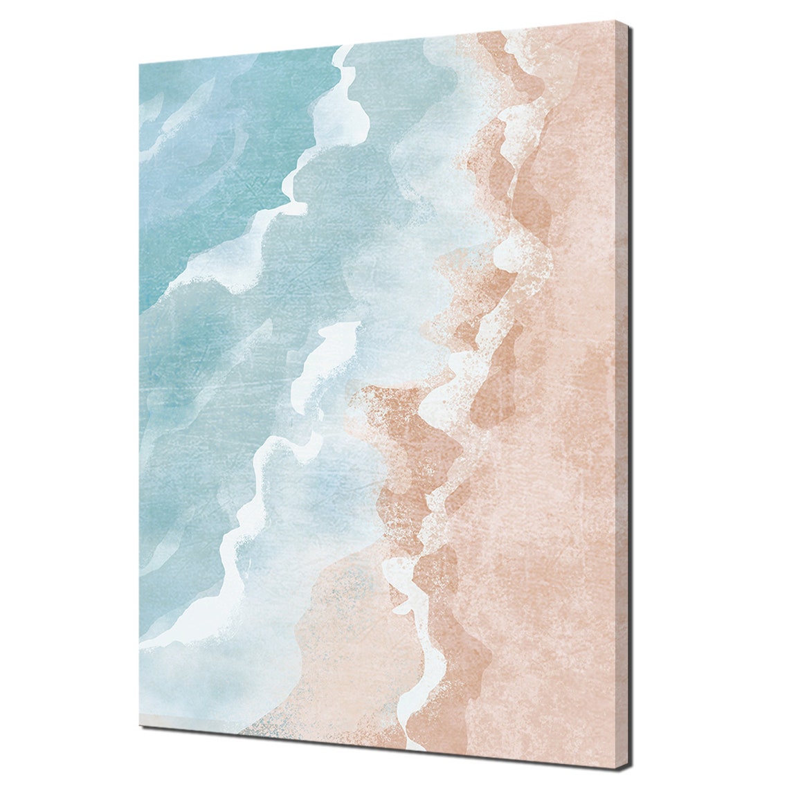 Turquoise Ocean Waves Sandy Beach Aerial Watercolor Coastal Art Poster