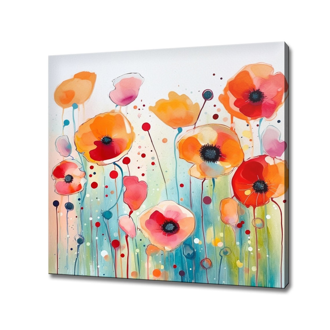 Bright Orange Red Poppies Whimsical Watercolor Spring Field Poster