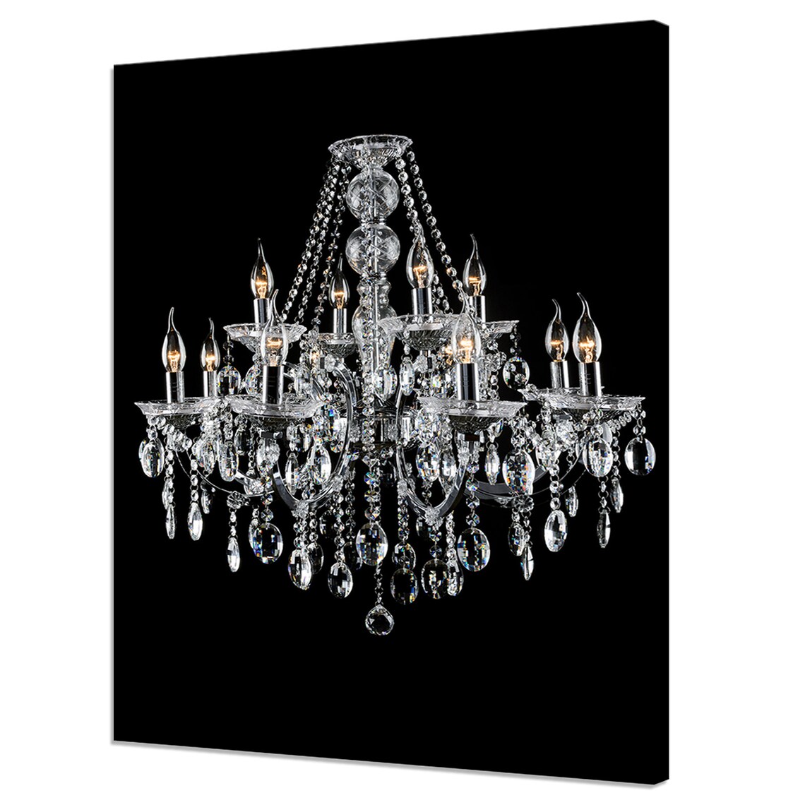 Elegant Crystal Glass Chandelier Black Background Classic Wall Art Print