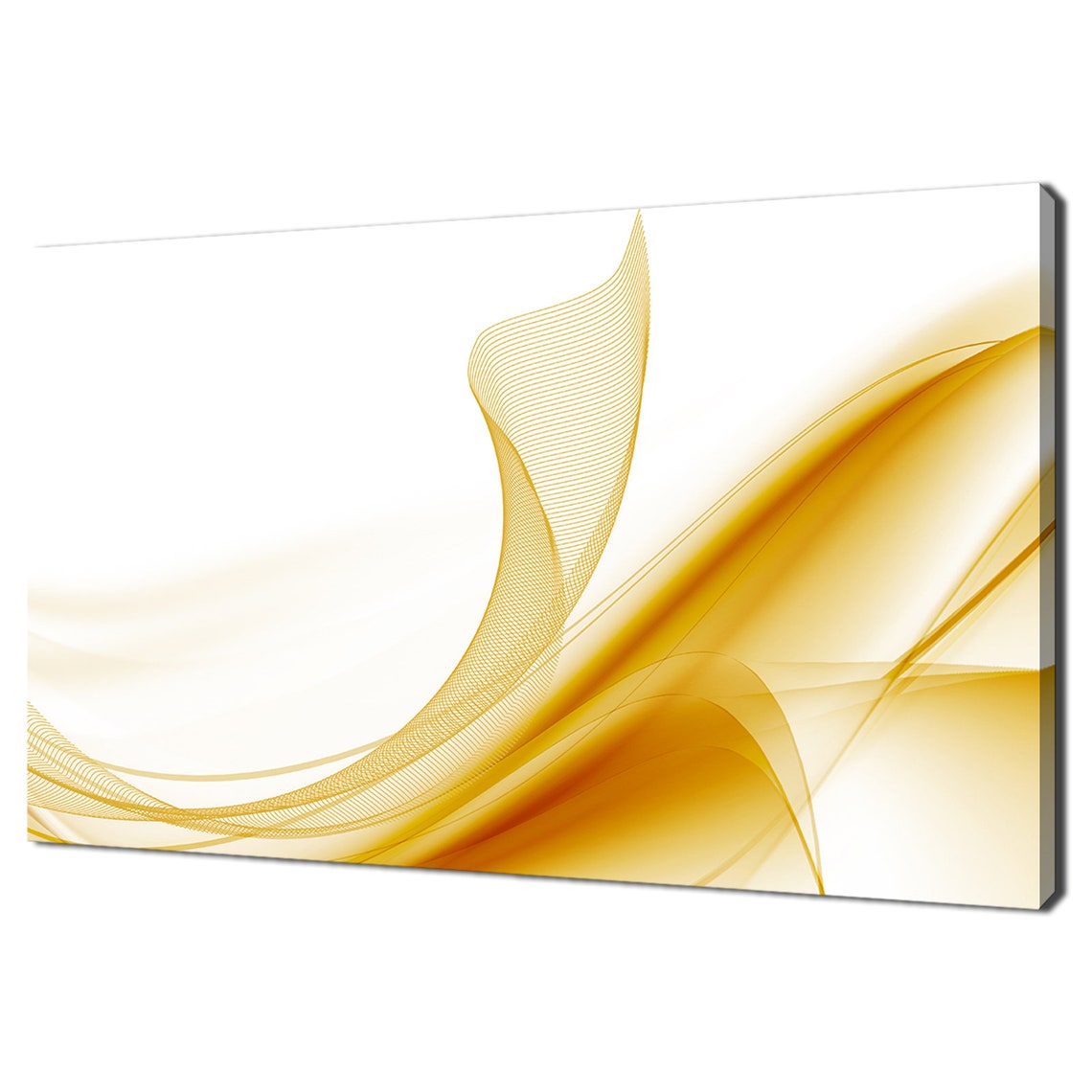 Golden Abstract Waves Silk Ribbons White Background Modern Art Poster