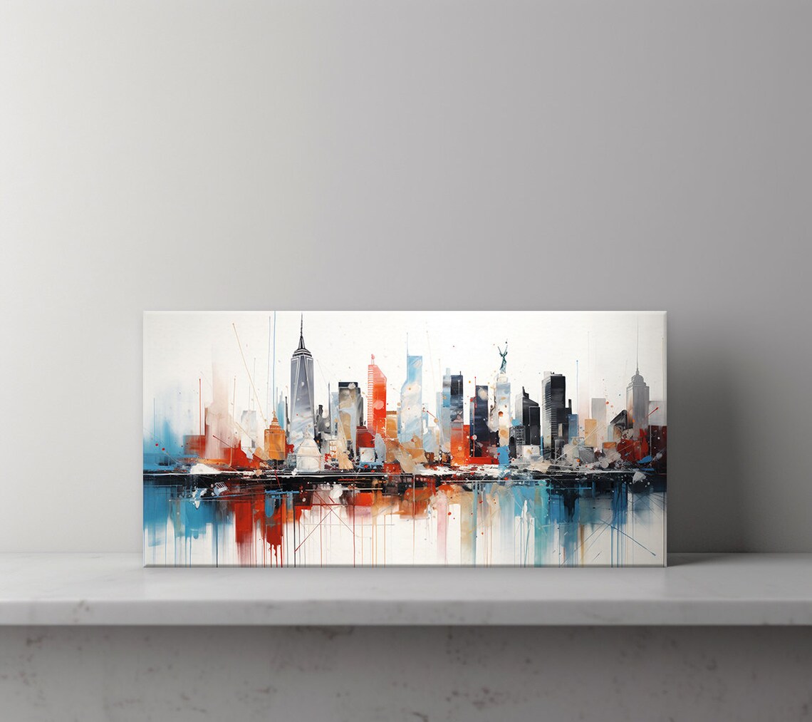 New York Skyline Watercolor Painting Colorful Abstract City Poster - Image 4