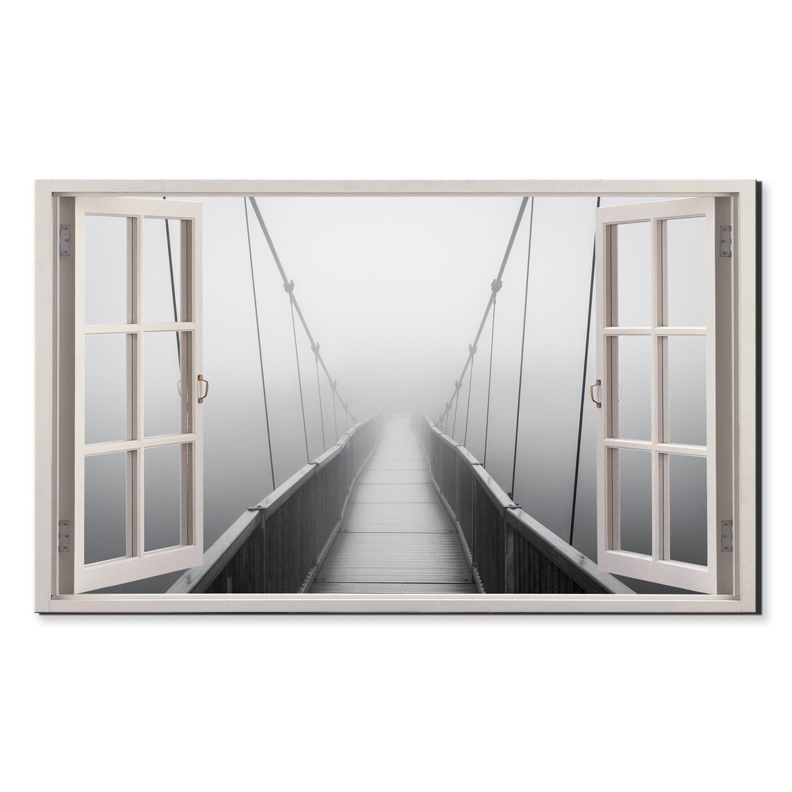 Foggy Suspension Bridge Disappearing Into Mist Spooky View Poster