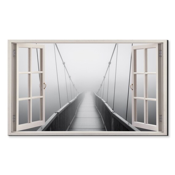Foggy Suspension Bridge Disappearing Into Mist Spooky View Poster