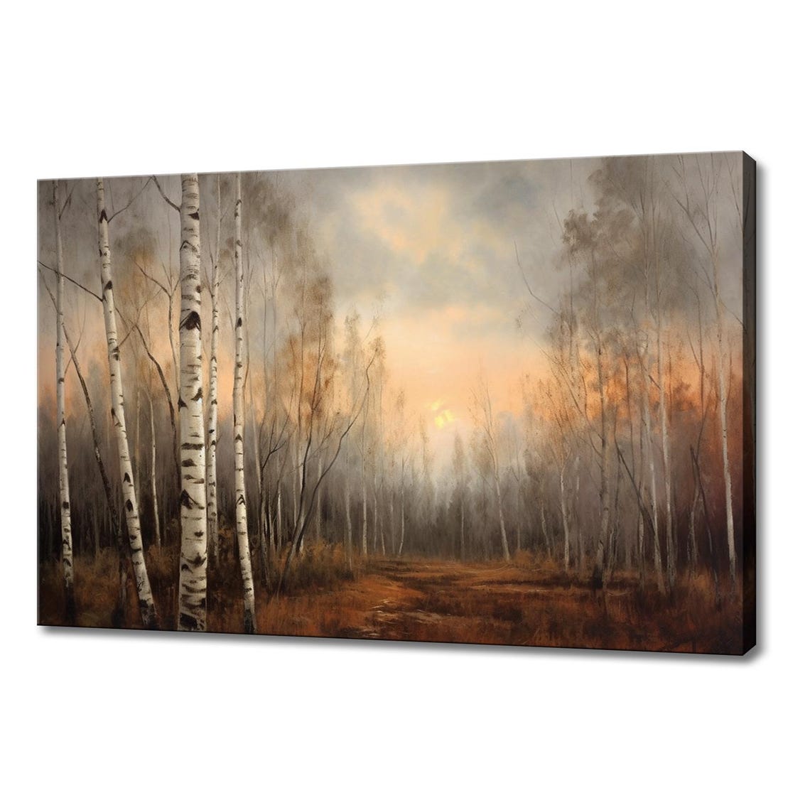 Autumn Birch Forest Misty Sunset White Trunks Nature Landscape Poster