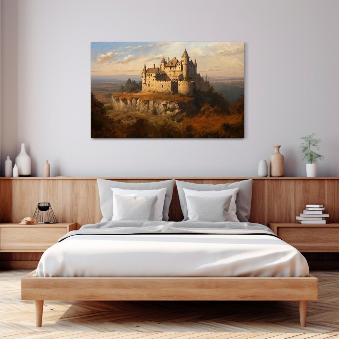 Medieval Castle On Rocky Hill Vintage Romantic Landscape Poster - Image 3