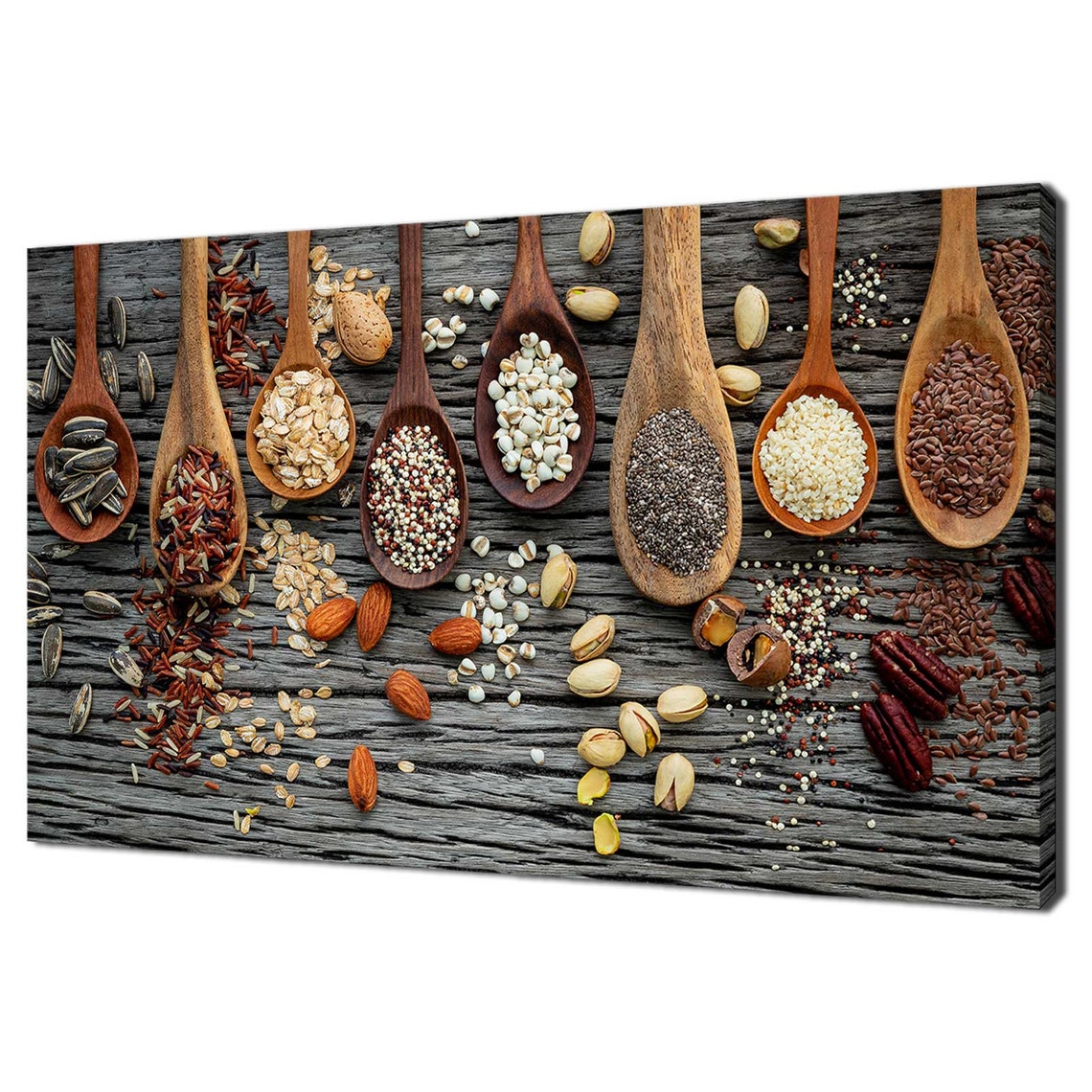 Wooden Spoons Grains Seeds Nuts Rustic Kitchen Healthy Food Wall Print