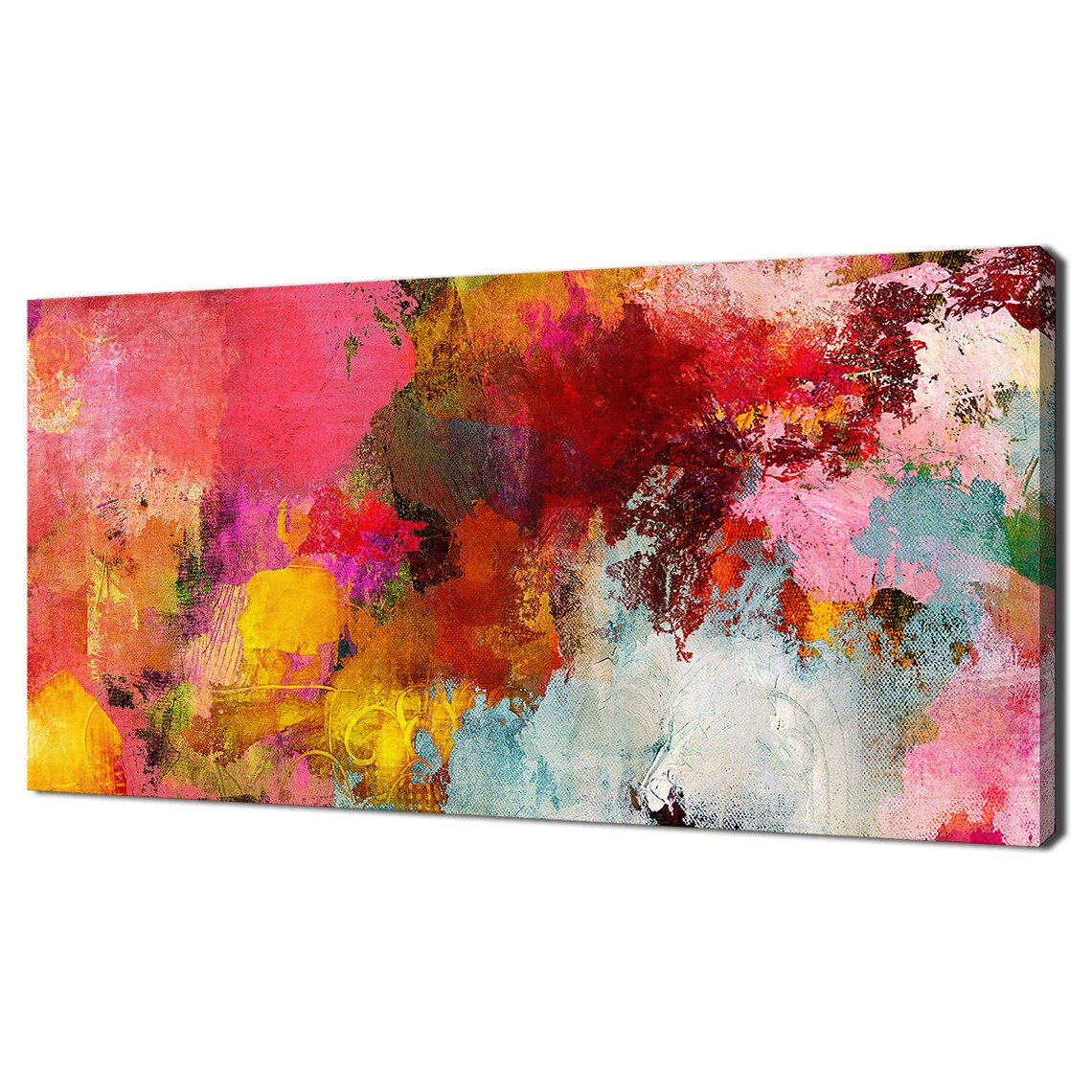 Vibrant Abstract Acrylic Paint Splash Pink Red Turquoise Art Poster