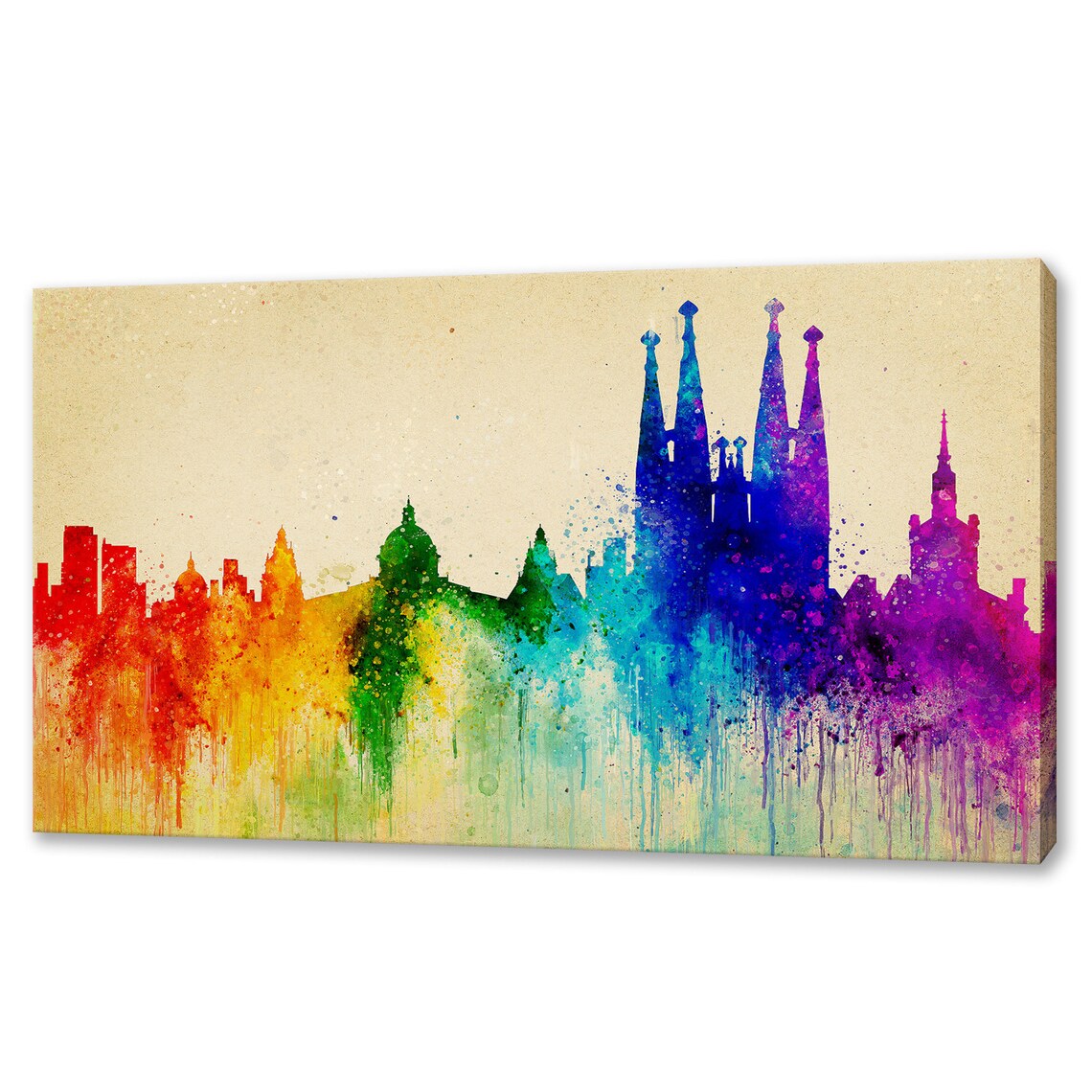 Barcelona Spain Rainbow Watercolour Skyline Sagrada Familia Poster
