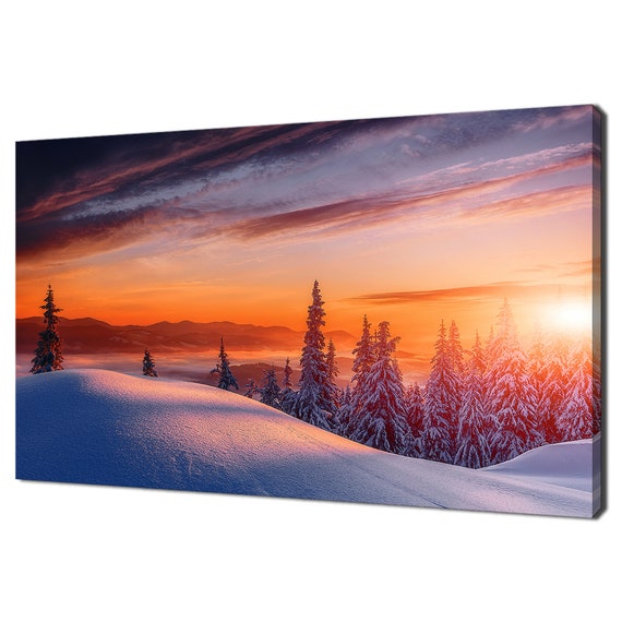 Stunning Winter Snowy Landscape During Sunset Colourful Modern Design Decor Print Wall Art Picture