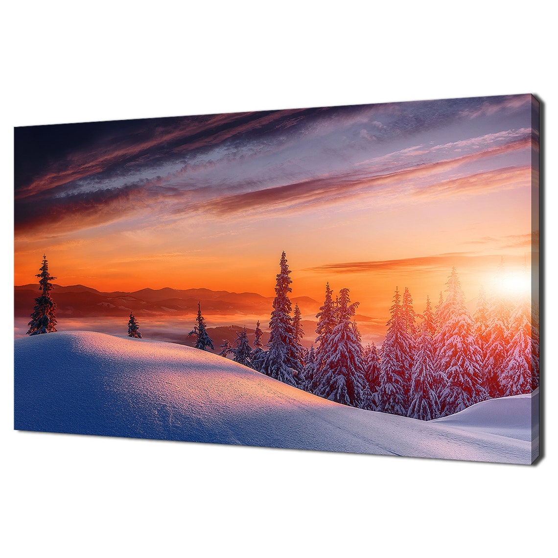 Stunning Winter Snowy Landscape During Sunset Colourful Modern Design Decor Print Wall Art Picture