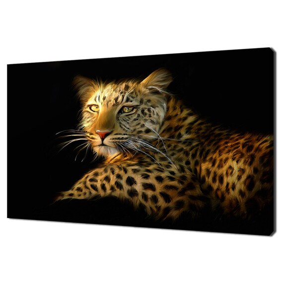 Leopard Portrait Black Background Oil Painting Style Dramatic Wildlife Poster
