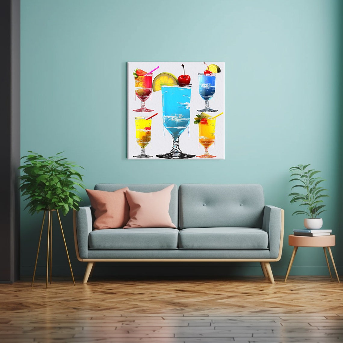 Colourful Cocktail Glasses Five Mixed Drinks Pop Bar Art Print - Image 2