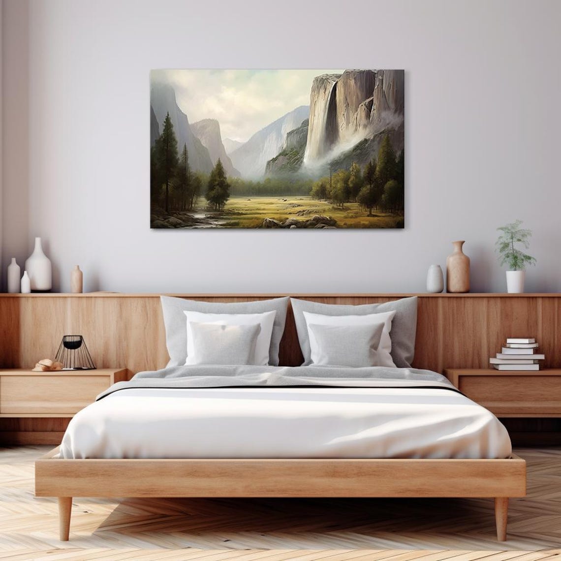 Waterfall Over Granite Cliffs Misty Valley Vintage Landscape Poster - Image 3