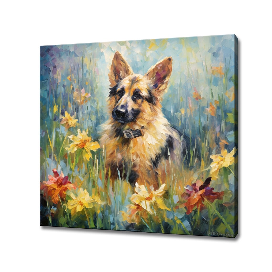 German Shepherd Dog Portrait In A Summer Flower Meadow Poster