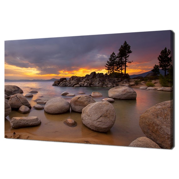 Beautiful Sunset Over Sand Harbor Lake Tahoe Modern Seascape Design Home Decor Print Wall Art Picture Wall Hanging