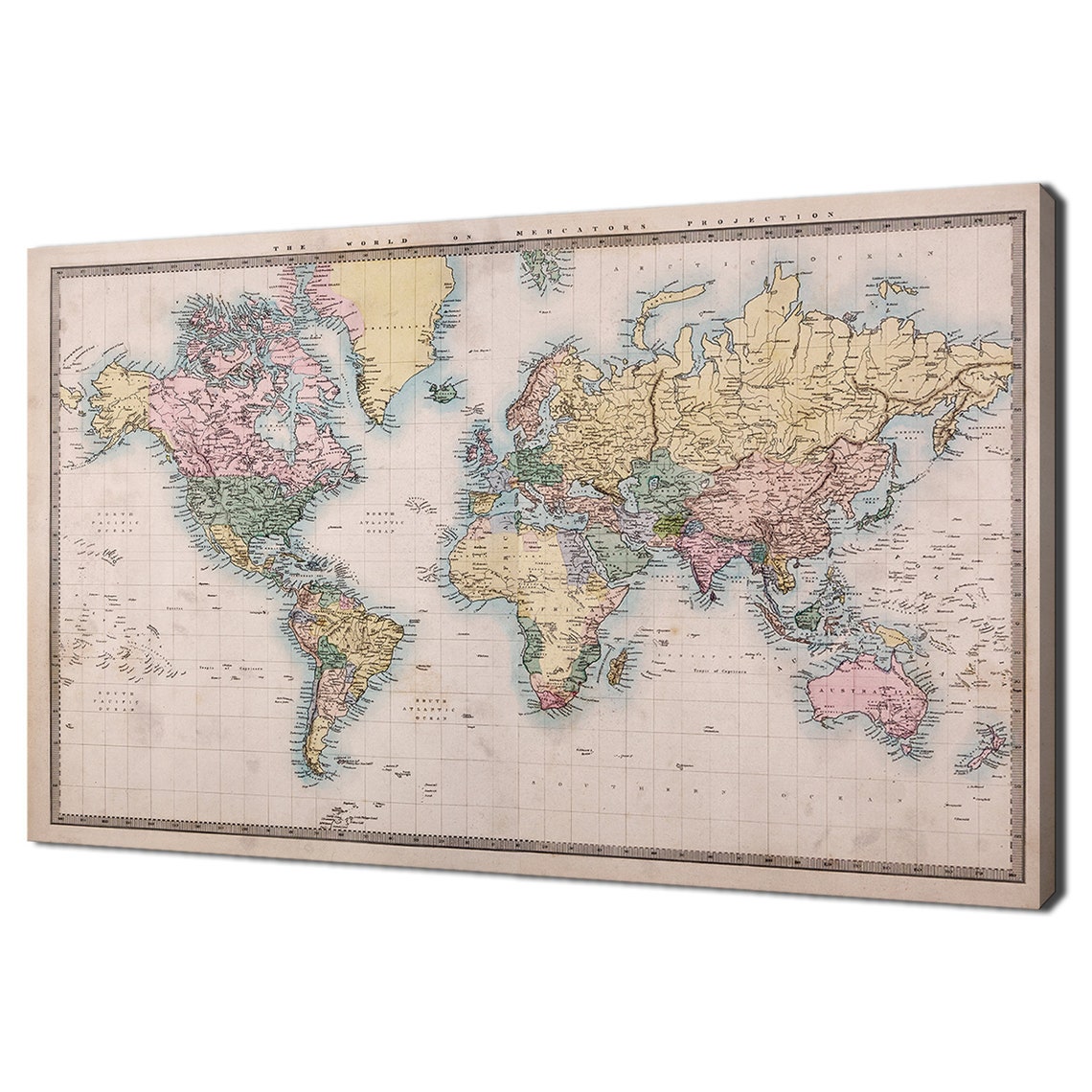 Antique World Map Mercators Projection Vintage Geography Wall Poster