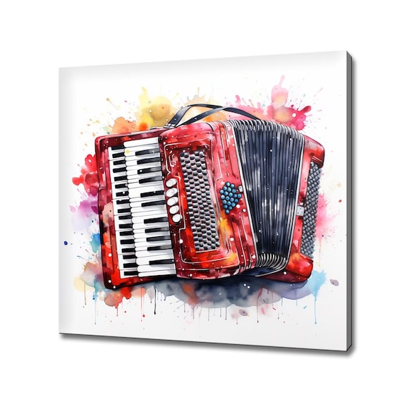 Red Accordion Watercolor Splash Folk Instrument Music Art Poster