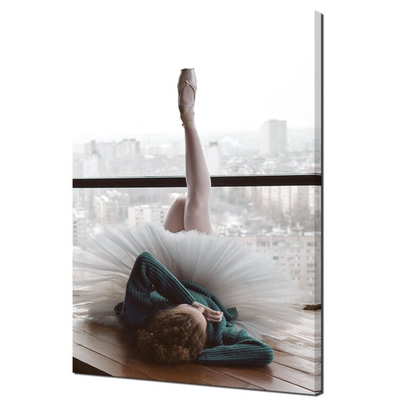 Slender Ballerina Girl In Tutu Dress By The Window Modern Design Print Wall Art Picture