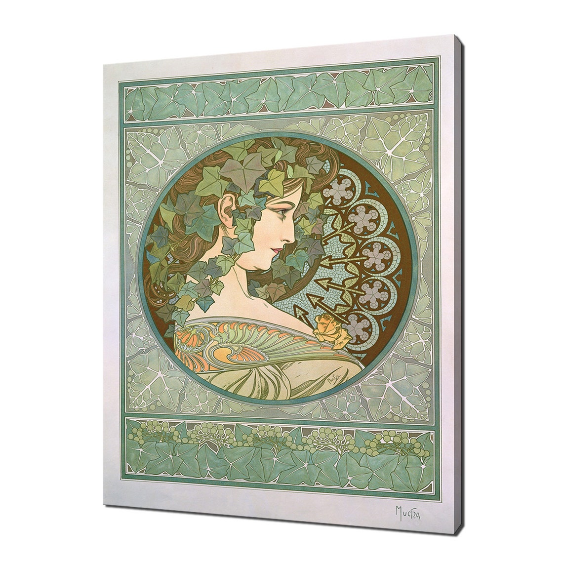 Alphonse Mucha Ivy 1901 Art Nouveau Woman Profile Green Vintage Print