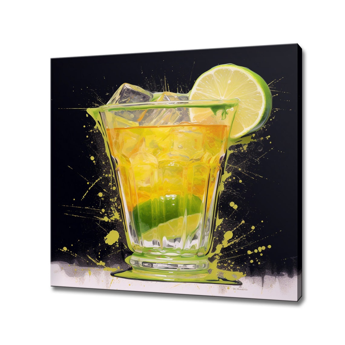 Golden Citrus Cocktail Lime Wheel Black Background Bar Art Poster