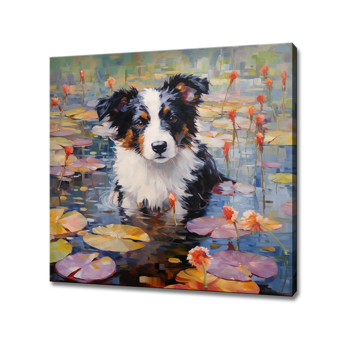 Border Collie Dog In Pond Animal Print Gift For Border Collie Dog Lover Colourful Dog Portrait Painting Print Dog Pet Wall Art