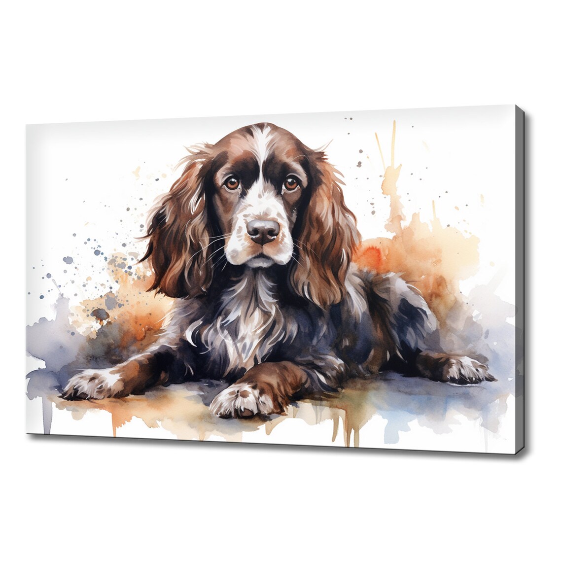 English Springer Spaniel Puppy Watercolour Portrait Dog Wall Art Print