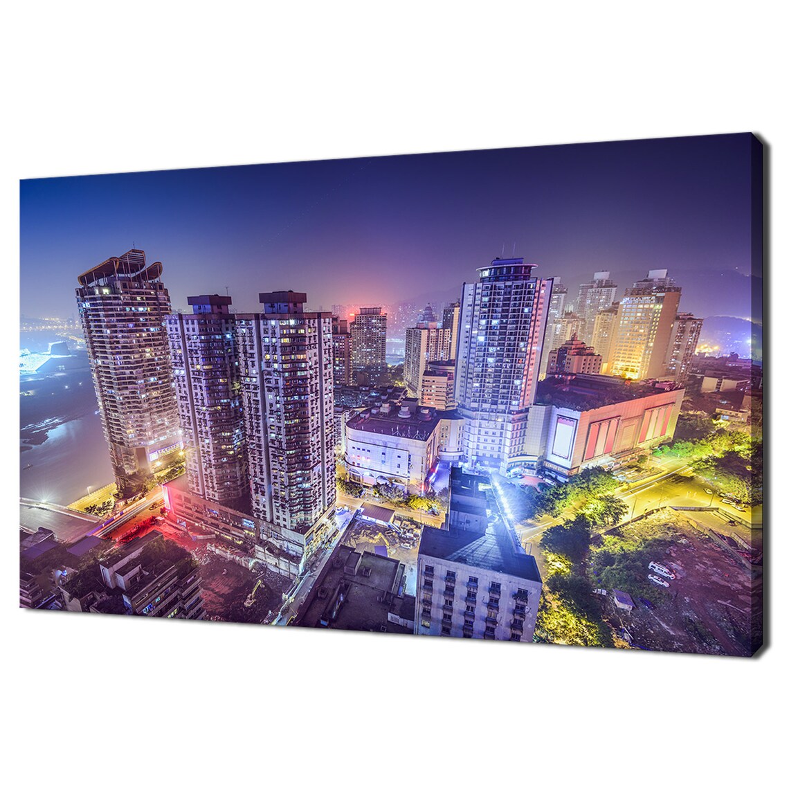 Chongqing China Night Cityscape Aerial Skyline Lights Poster