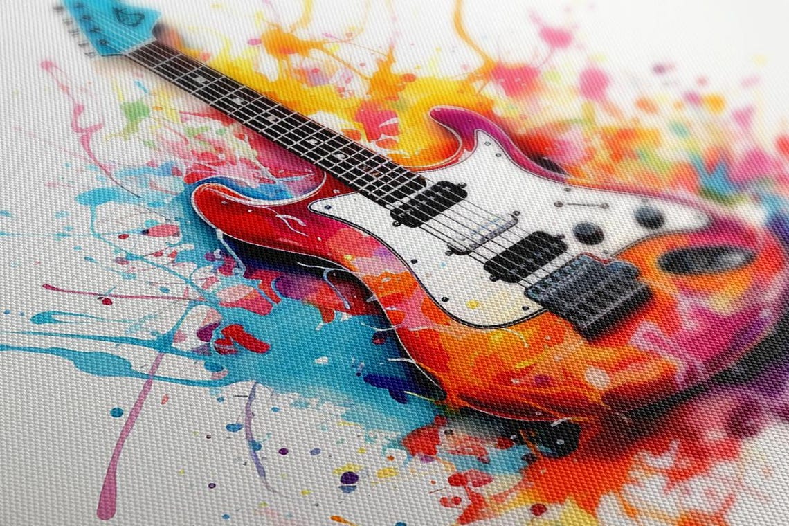 Electric Guitar Colorful Splash Watercolor Red Rock Music Poster - Image 2