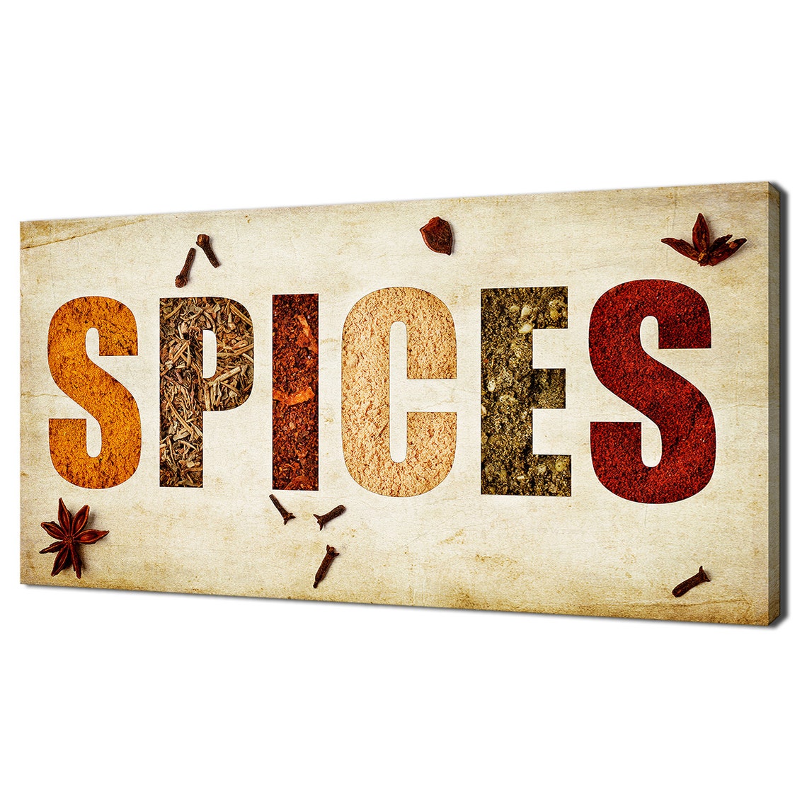 SPICES Typography Sign Colorful Spice Textures Kitchen Art Print