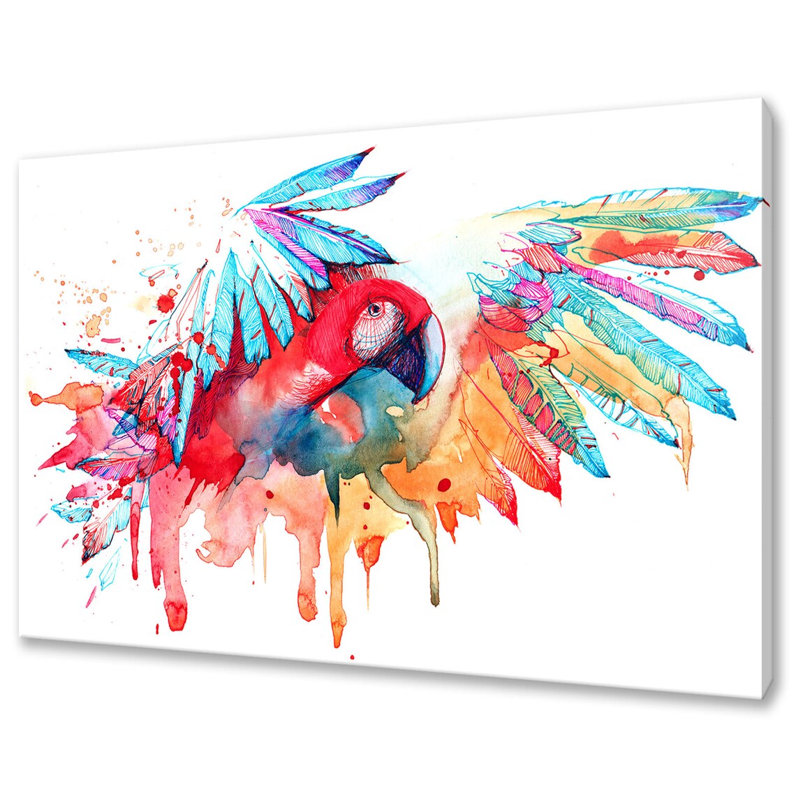 Scarlet Macaw Watercolor Wings Spread Tropical Parrot Art Print