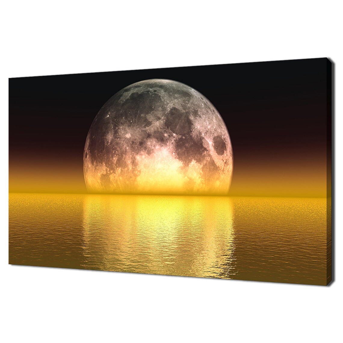 Giant Full Moon Rising Over Ocean Golden Reflection Night Sky Poster
