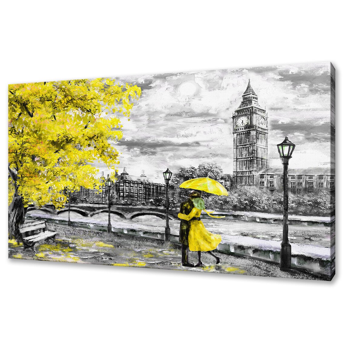 London Big Ben Couple Umbrella Green Selective Color Oil Style Poster - Image 2