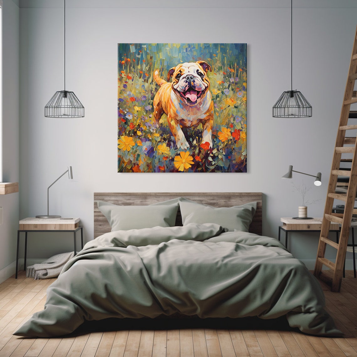 English Bulldog Dog Animal Print Gift For English Bulldog Lover Colourful English Bulldog Portrait Painting Print Dog Pet Wall Art - Image 2