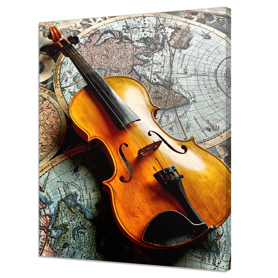 Violin On Antique World Map Classic Music Instrument Art Poster