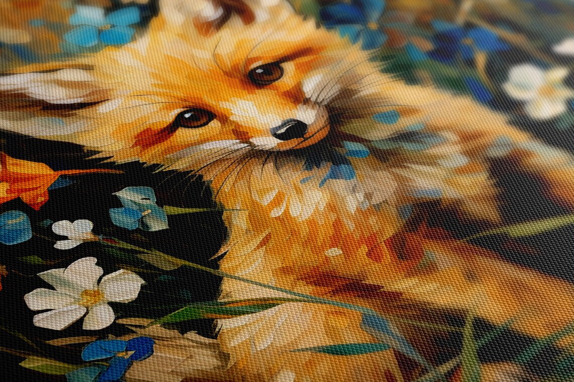Cute Baby Fox Cub Portrait Among Wildflowers Painting Poster - Image 4