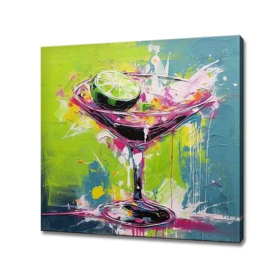 Margarita Cocktail Glass Lime Pop Art Neon Bar Drink Colorful Canvas Print