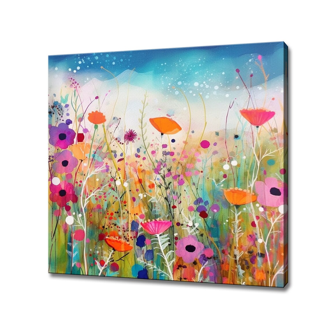 Bright Orange Poppies Pink Cosmos Watercolor Wildflower Field Poster