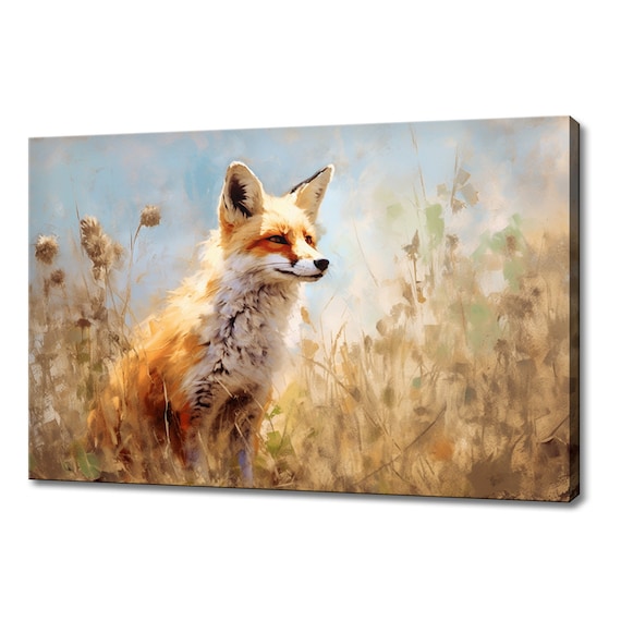 Red Fox Sitting In Golden Meadow Vintage Wildlife Portrait Art Poster